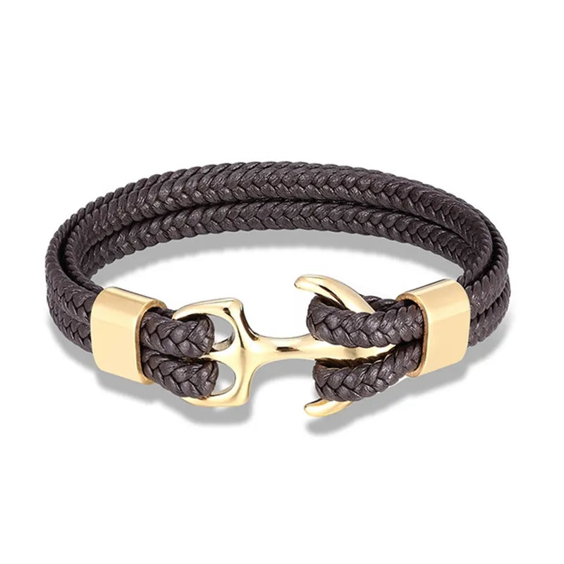 Bracelet en cuir ancre marine
