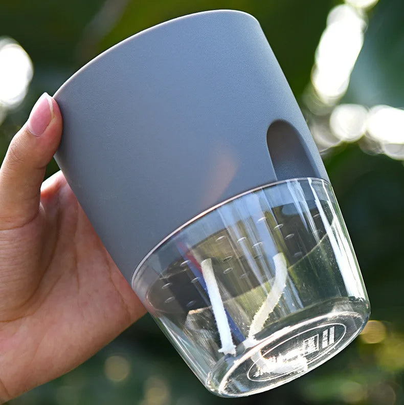Vase Transparent Auto-arrosant – Pot de Fleurs à Double Couche avec Système d'Irrigation en Corde de Coton