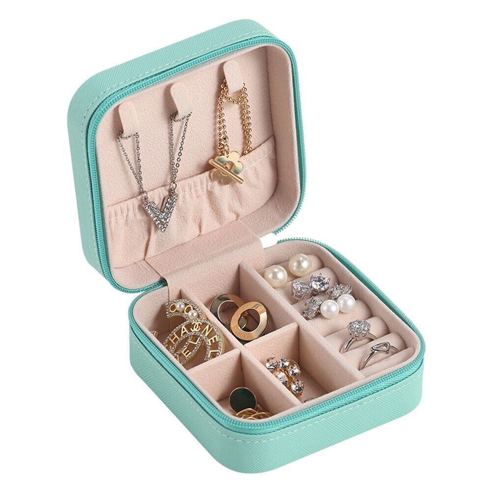 Boîte à bijoux portable carrée en cuir