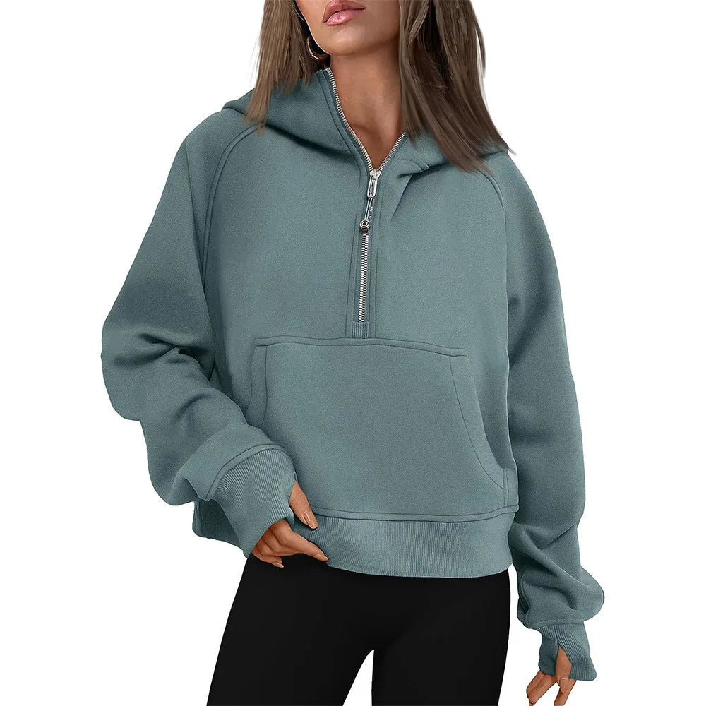 Sweat à Capuche Fleece à Demi-Zip – Pull Élégant pour Femmes pour des Tenues Confortables d'Automne/Hiver et des Couches de Streetwear