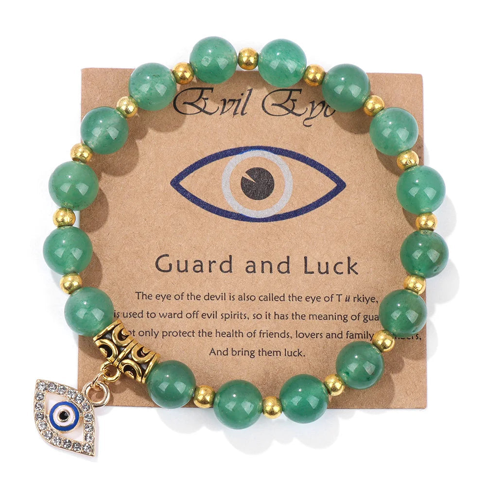 Bracelet en perles avec pendentif œil turc porte-bonheur