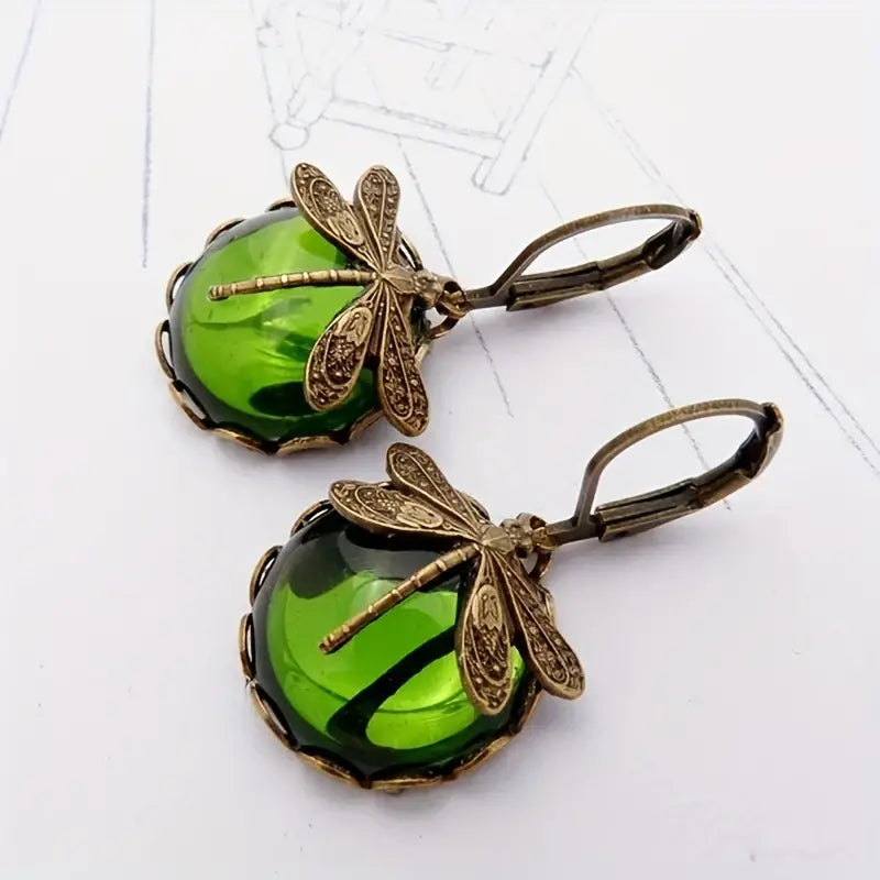 Boucles d'oreilles en goutte de pierre de lune libellule