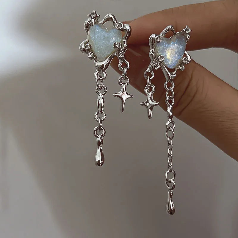 Boucles d'oreilles étoiles à pompons en forme de cœur irrégulier
