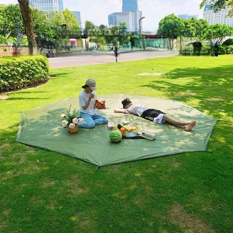 Tapis de Camping Imperméable Surdimensionné – Tarp Hexagonal/Octogonal de 4,1x4,1m pour Plage, Voyage, Pique-nique et Ombre Extérieure