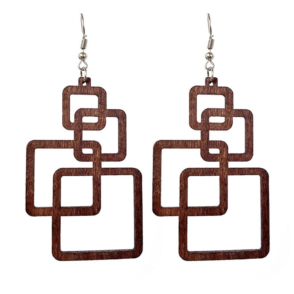 Boucles d'oreilles en bois en forme de goutte carrée