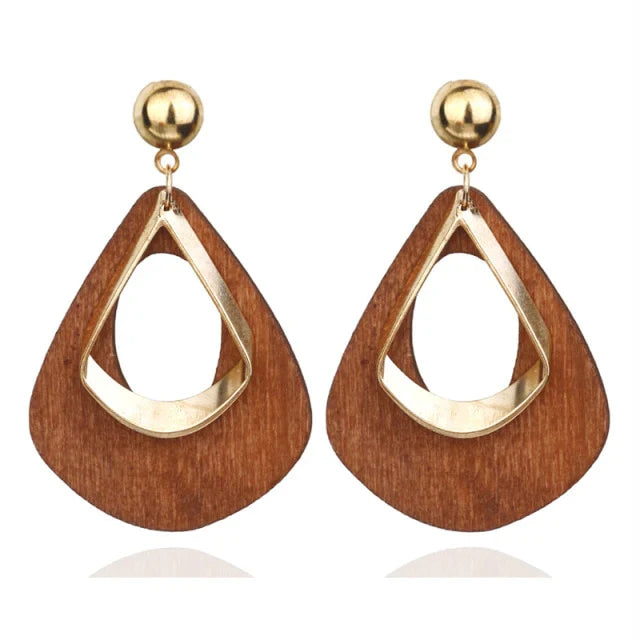 Boucles d'oreilles goutte d'eau en bois
