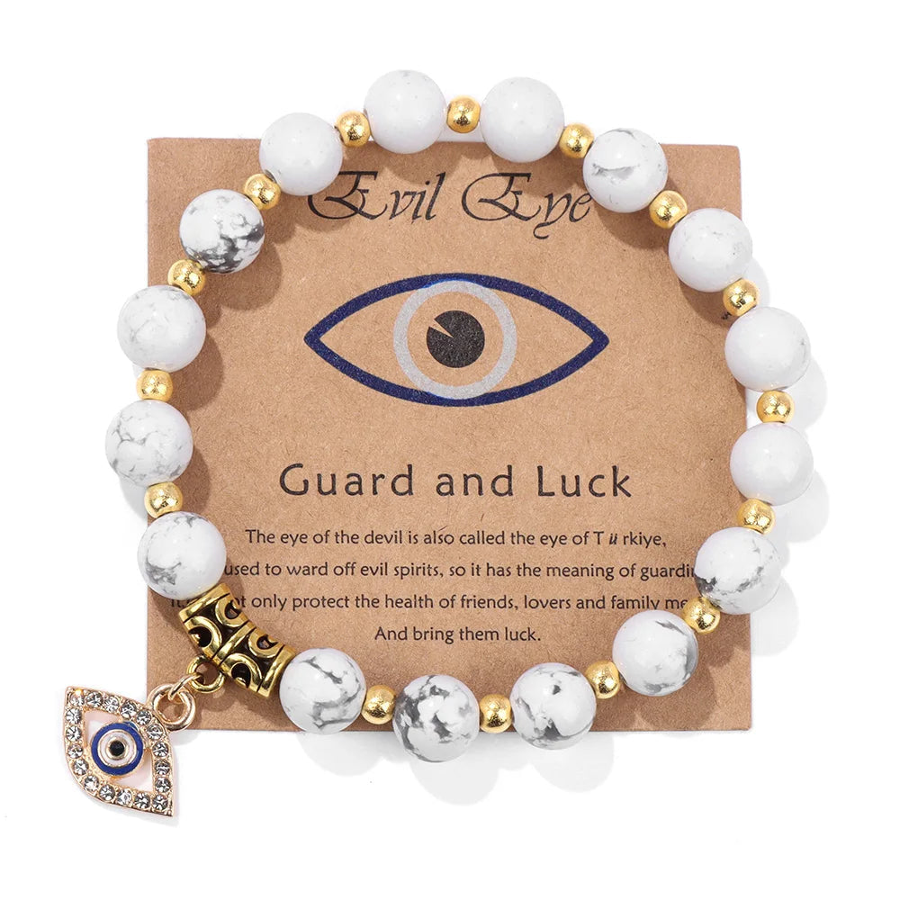 Bracelet en perles avec pendentif œil turc porte-bonheur