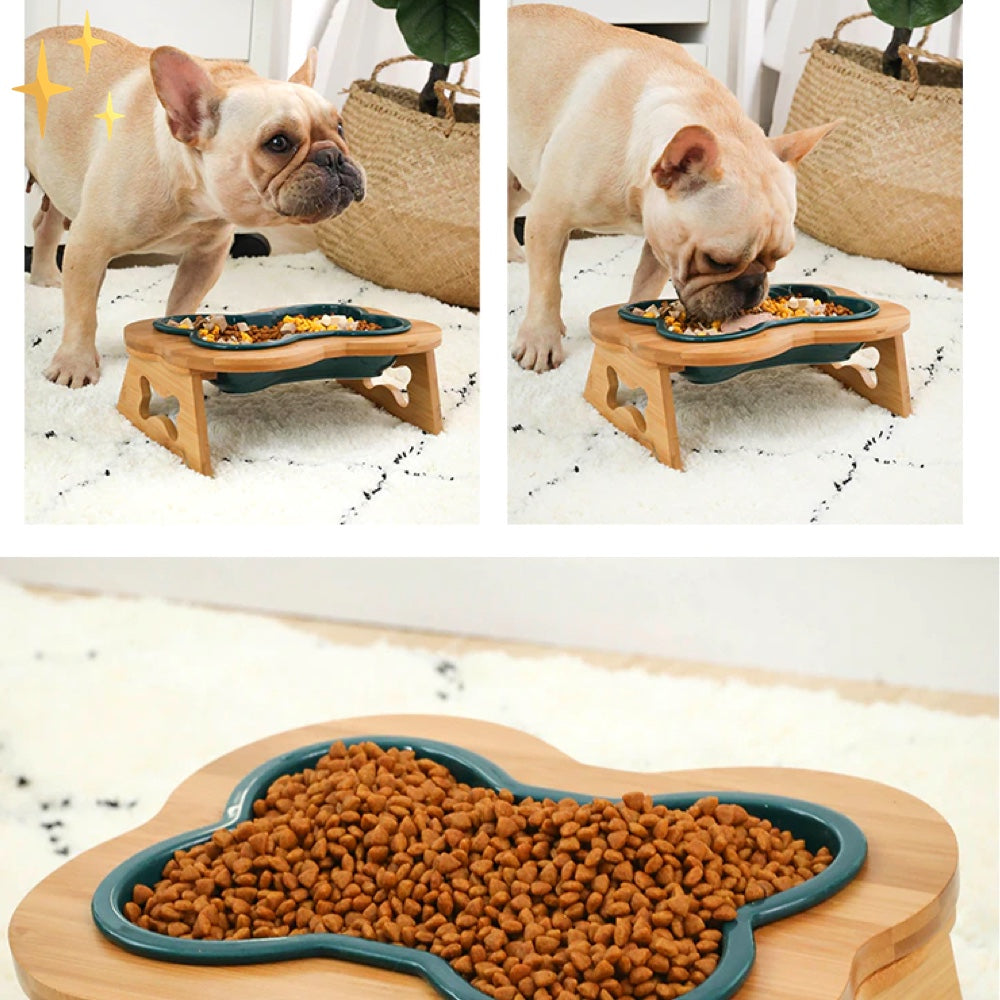 Bol en céramique pour chien avec support en bois – BoneFeast