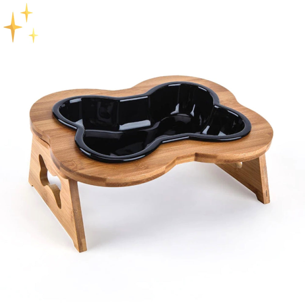 Bol en céramique pour chien avec support en bois – BoneFeast