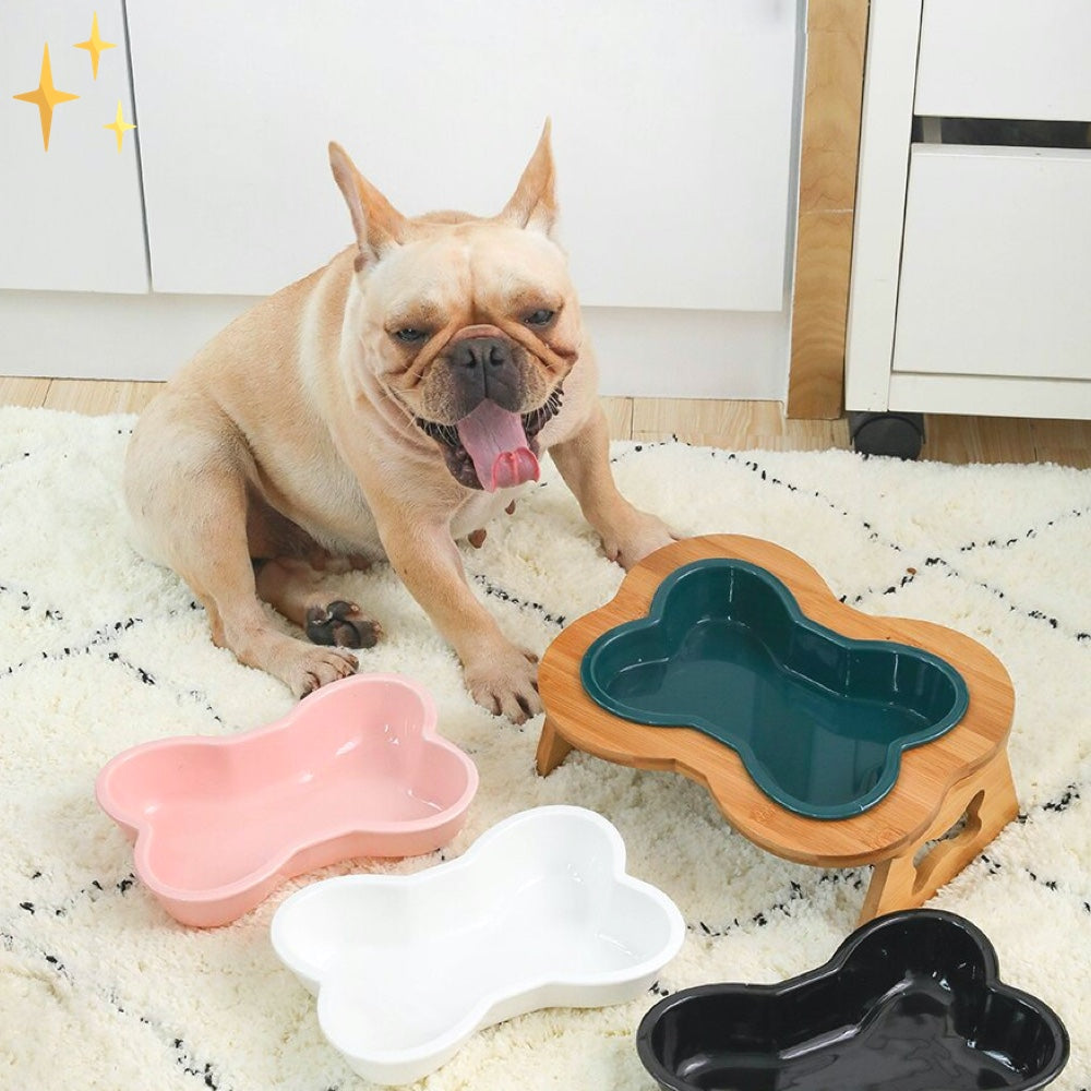 Bol en céramique pour chien avec support en bois – BoneFeast