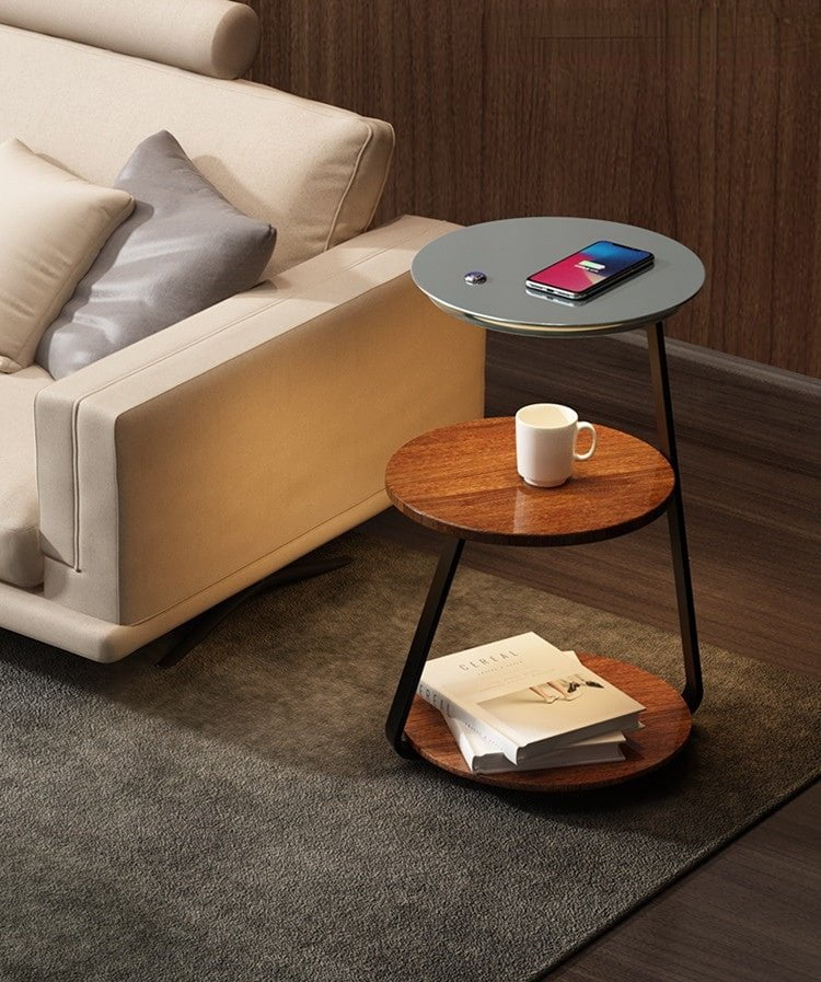 Table d'Appoint Moderne – Cadre en Acier Durable avec Finition en Pierre ou Bois