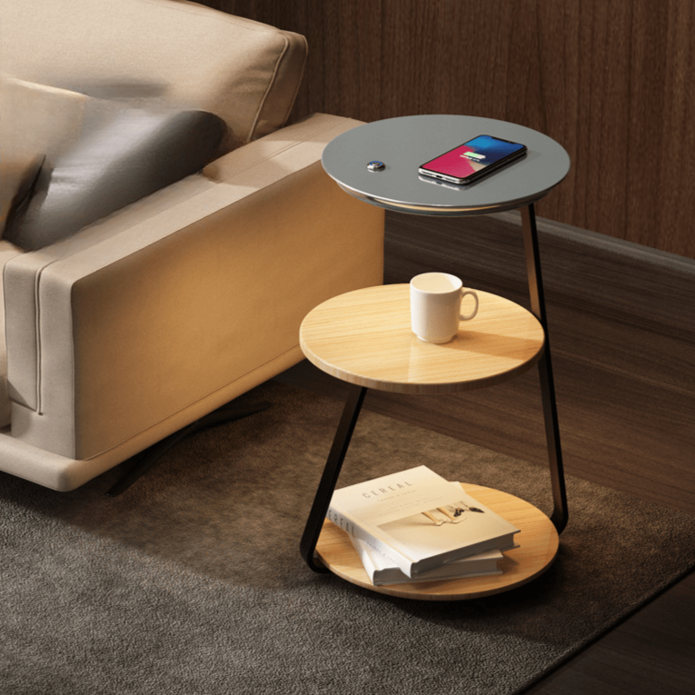 Table d'Appoint Moderne – Cadre en Acier Durable avec Finition en Pierre ou Bois