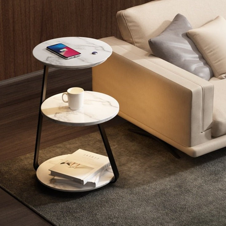 Table d'Appoint Moderne – Cadre en Acier Durable avec Finition en Pierre ou Bois