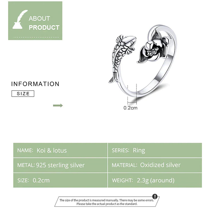 Bague ajustable Koi et Lotus