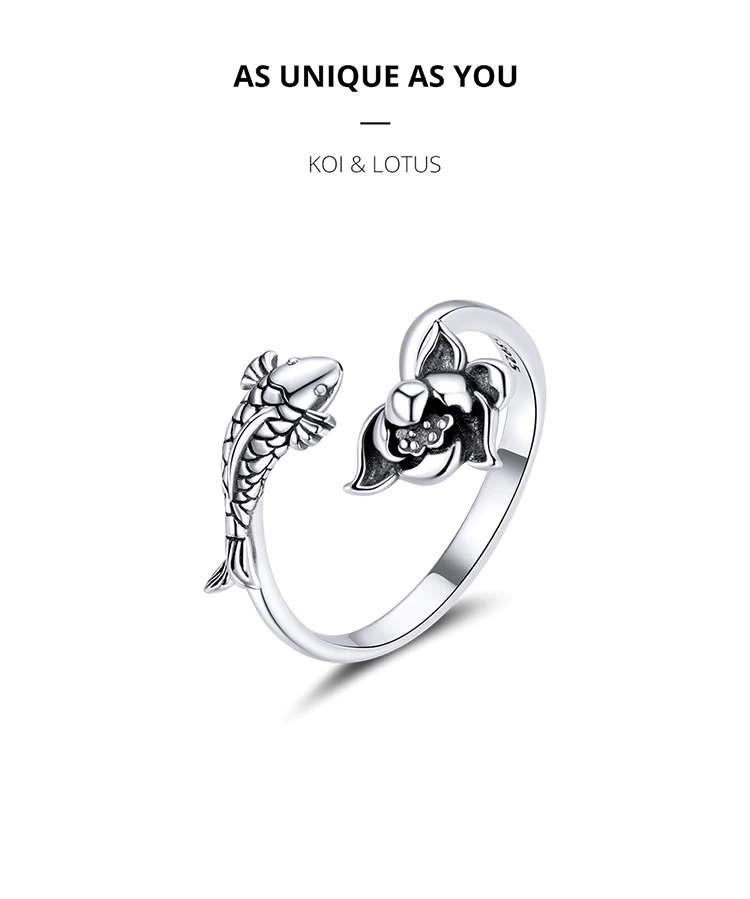 Bague ajustable Koi et Lotus