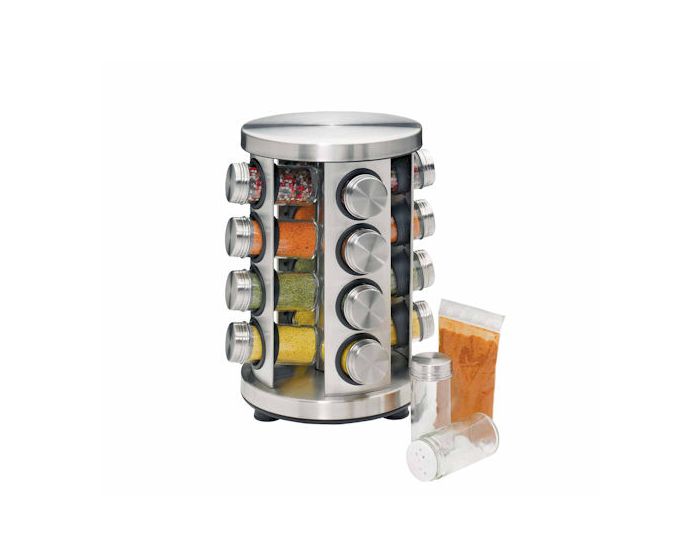 CulinaryElite Herb Carousel | Stainless Steel Rotating Spice Rack with 16 Glass Jars for Organized Storage