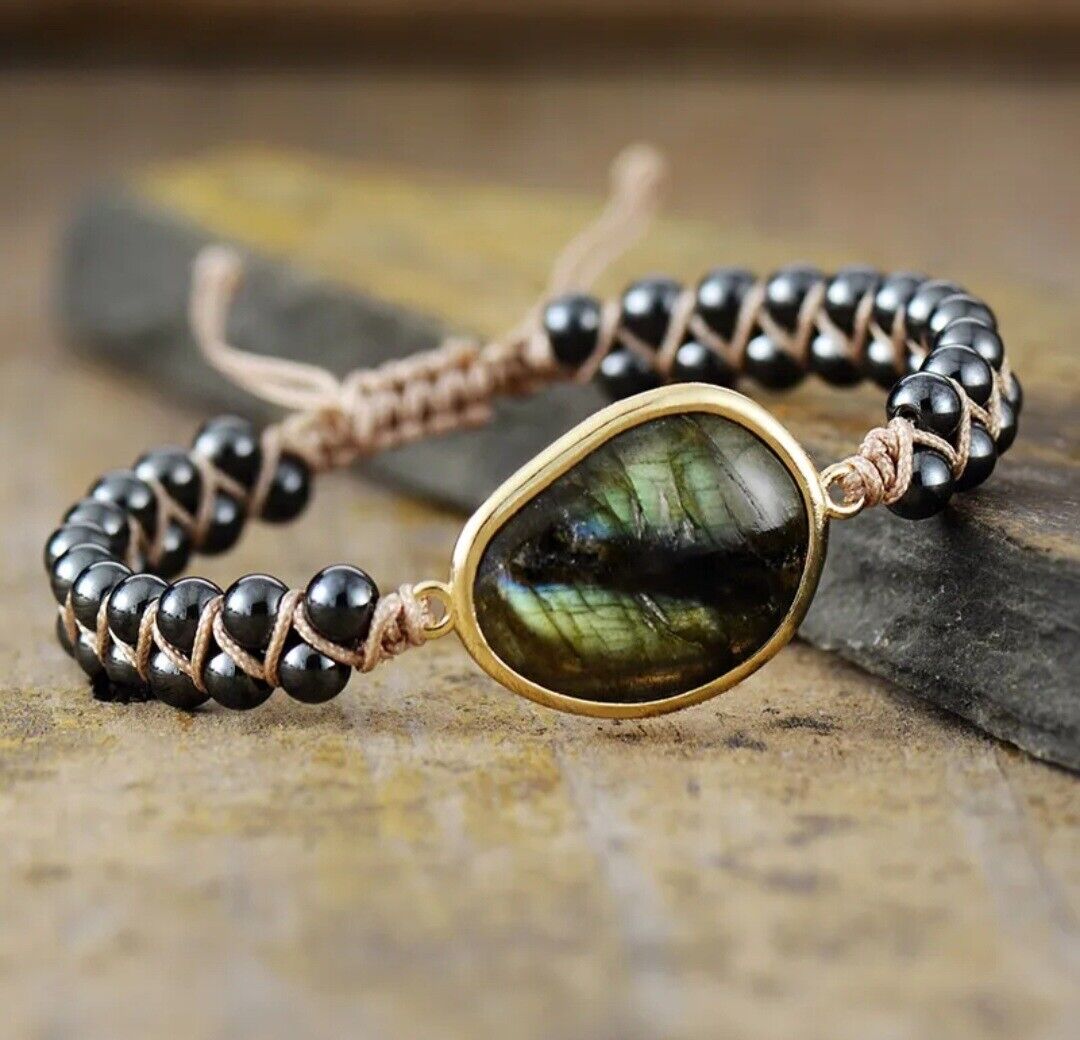 Bracelet manchette tressé en pierre naturelle