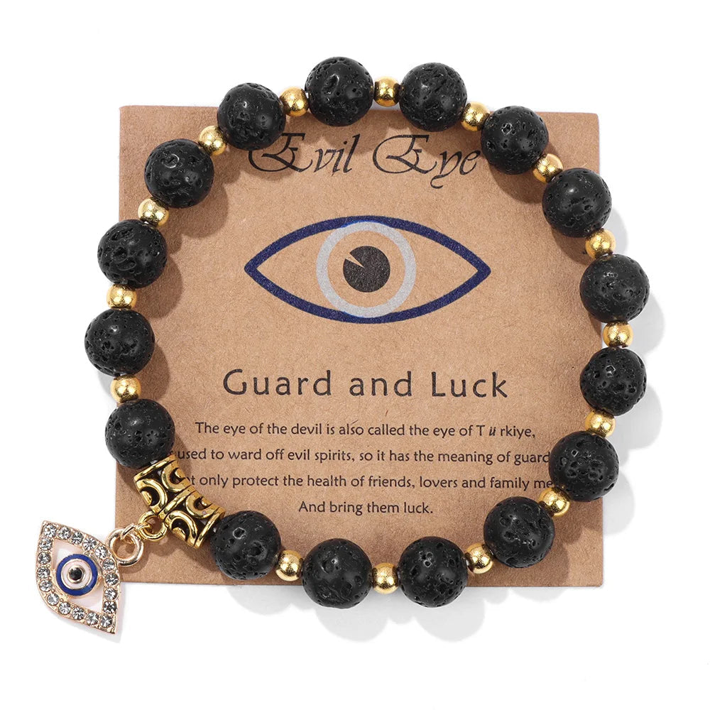 Bracelet en perles avec pendentif œil turc porte-bonheur