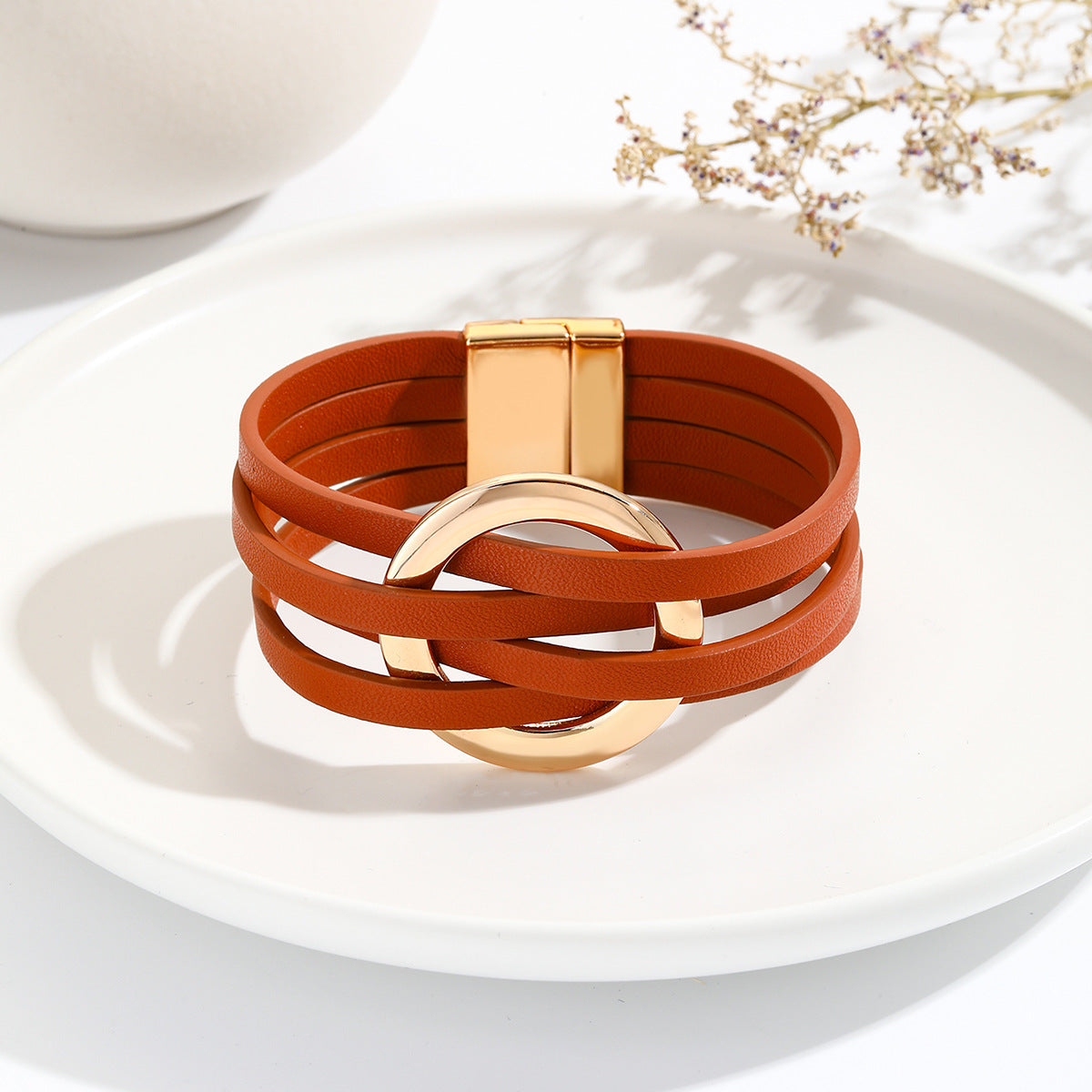 Bracelet en cuir à double cercle bohémien