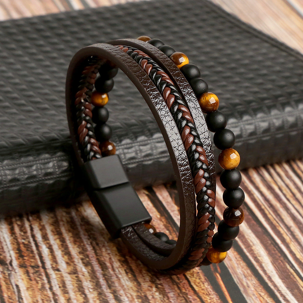 Voici la traduction en français : Ensemble de bracelets en cuir pour hommes - Bracelet
