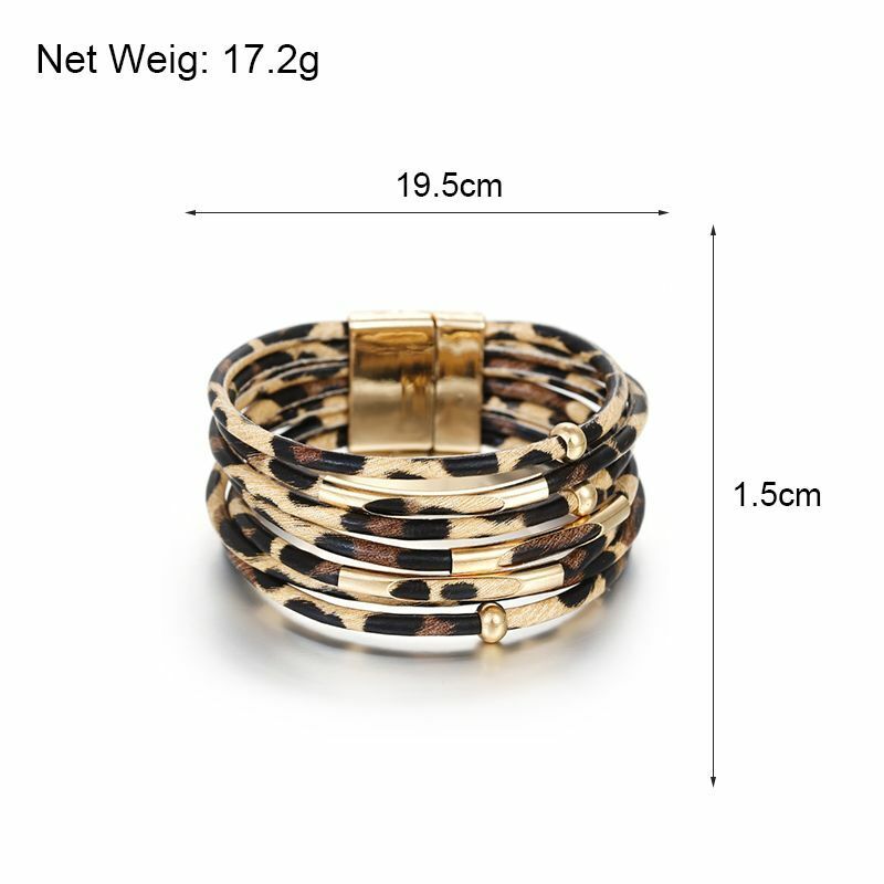 Bracelet en cuir multicouches avec motif léopard