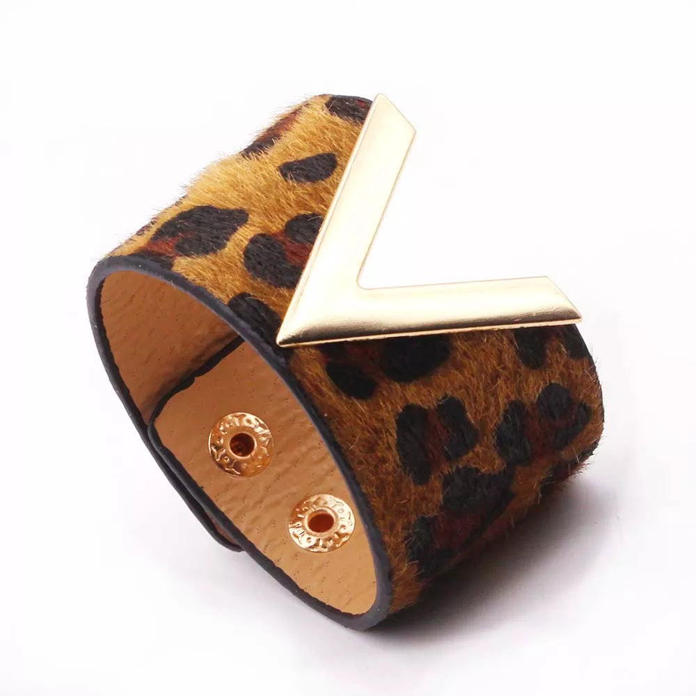 Bracelet en cuir léopard