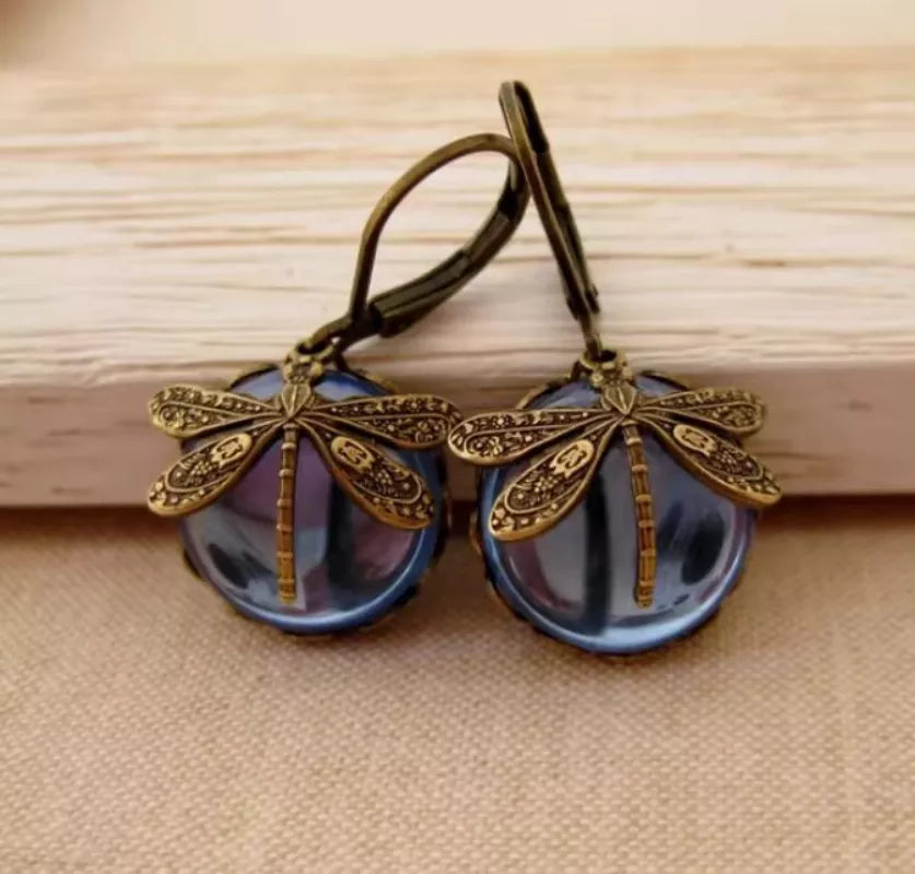 Boucles d'oreilles en goutte de pierre de lune libellule