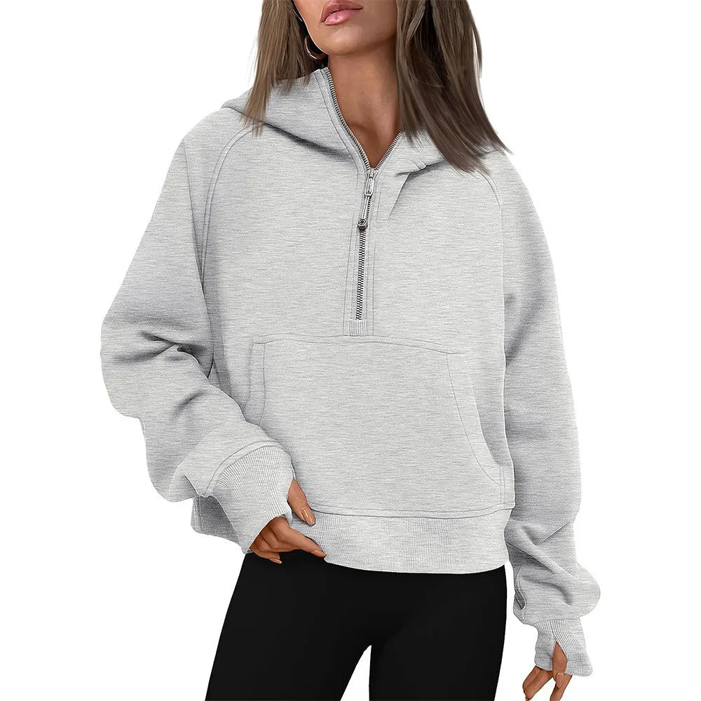 Sweat à Capuche Fleece à Demi-Zip – Pull Élégant pour Femmes pour des Tenues Confortables d'Automne/Hiver et des Couches de Streetwear