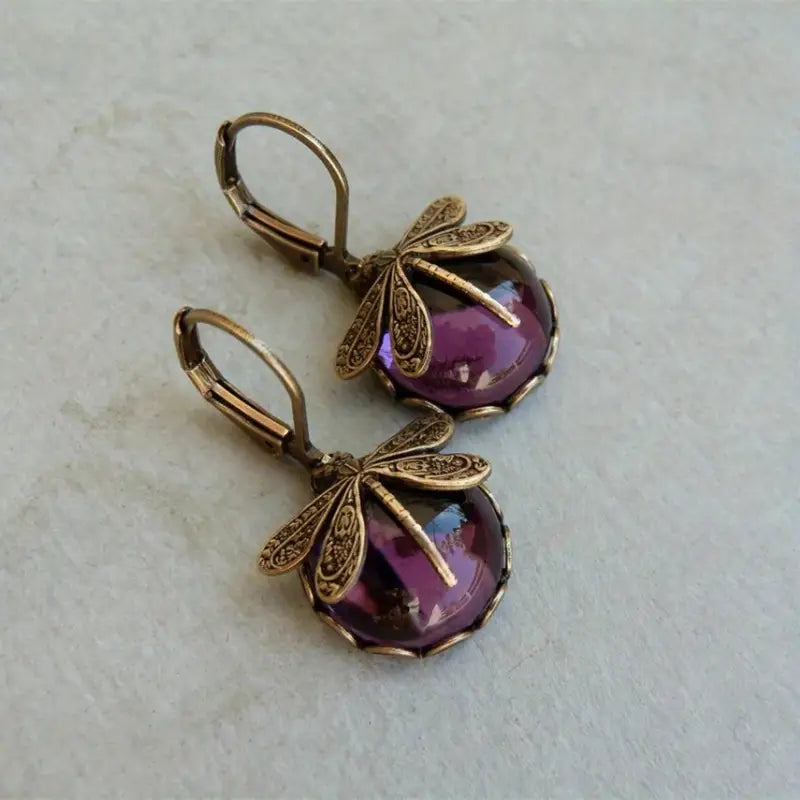Boucles d'oreilles en goutte de pierre de lune libellule