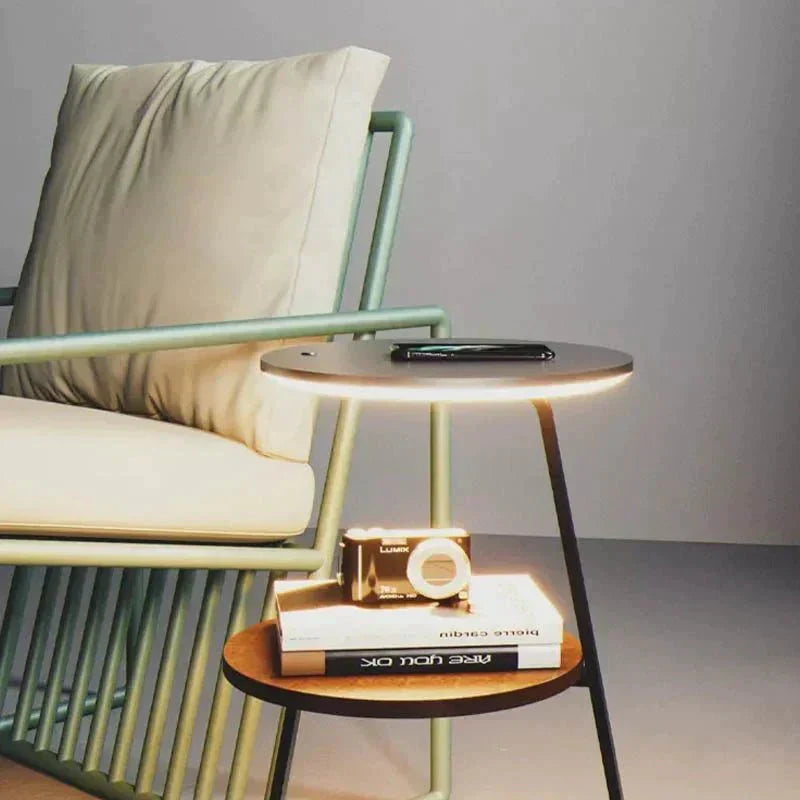 Table d'Appoint Moderne – Cadre en Acier Durable avec Finition en Pierre ou Bois