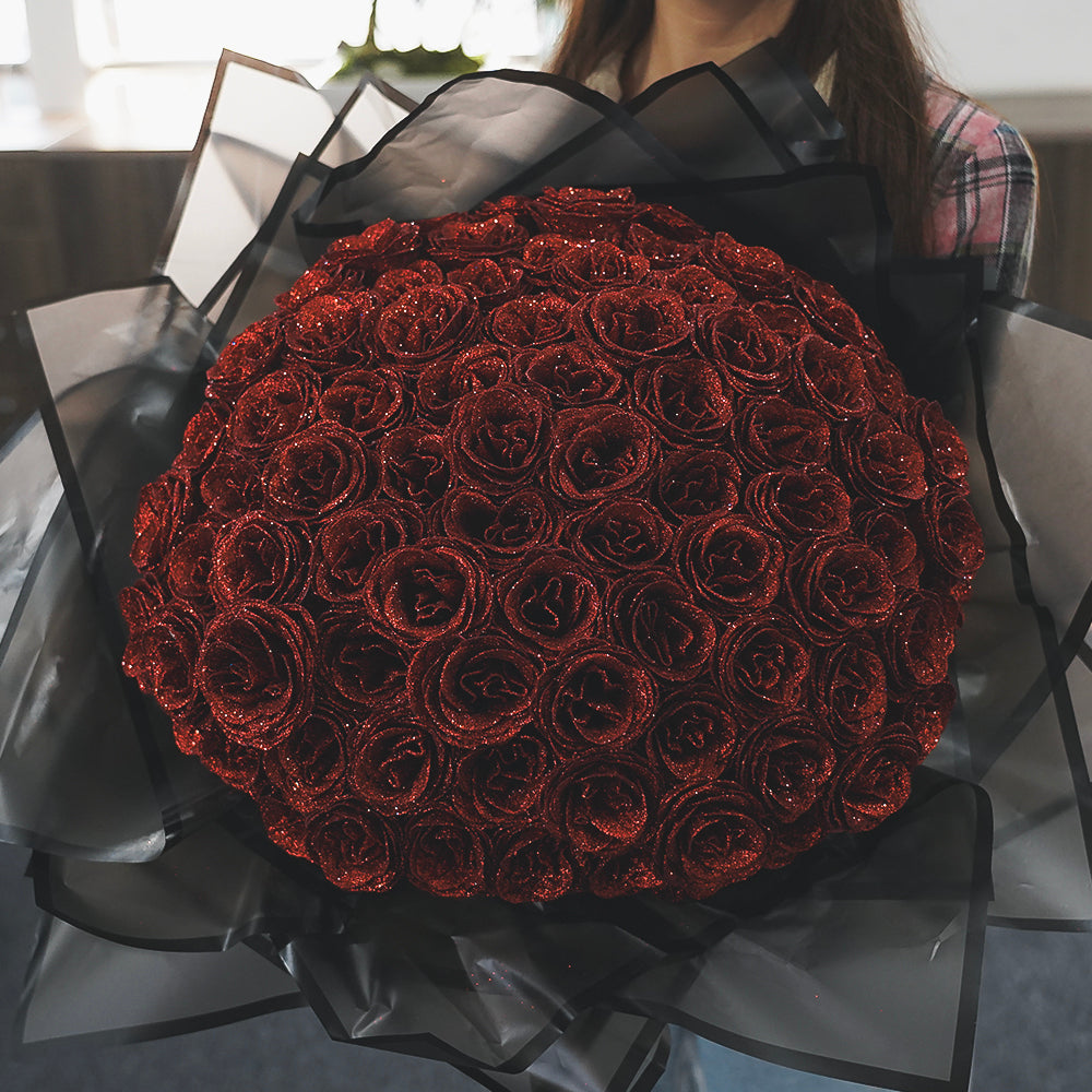 Bouquet de Roses Glitter Luxe - Éternellement Fleurissant