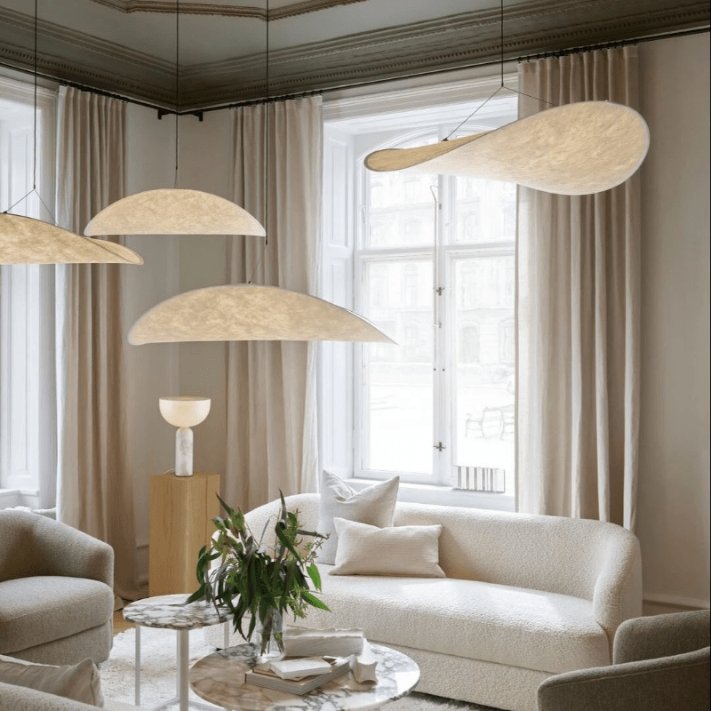 Style Japandi | Lampe de Plafond en Soie | Suspension Élégante | Éclairage Doux | Tissus Luxueux | Décorations Modernes et Traditionnelles | Durable et Écologique | Dimensions : 40/60/80/100 cm | LED Inclus