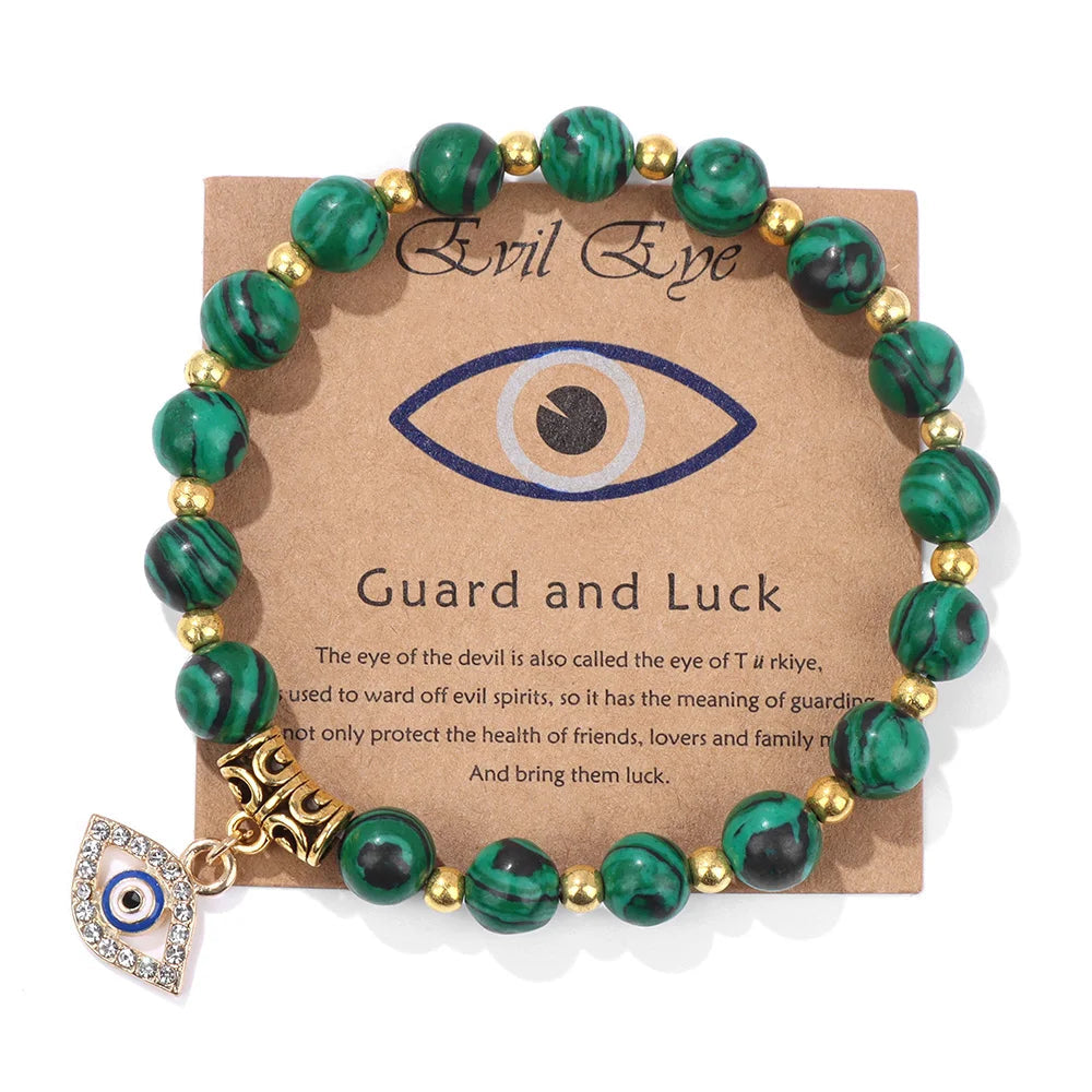 Bracelet en perles avec pendentif œil turc porte-bonheur