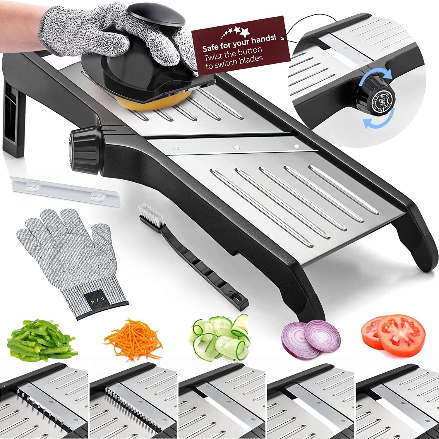 SlicerPro Set de Sécurité | Mandoline avec Gants Résistants aux Coupures