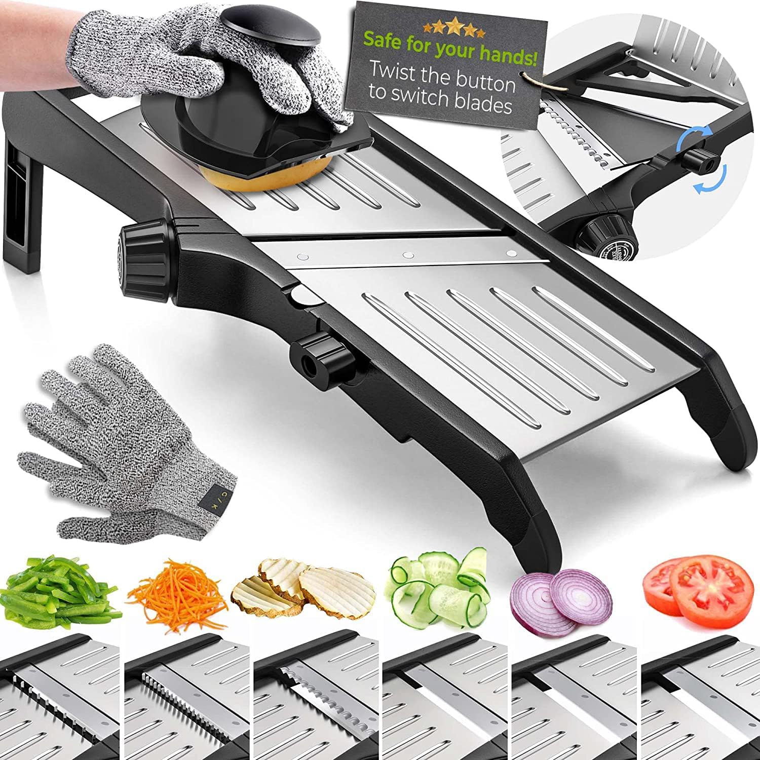 SlicerPro Set de Sécurité | Mandoline avec Gants Résistants aux Coupures