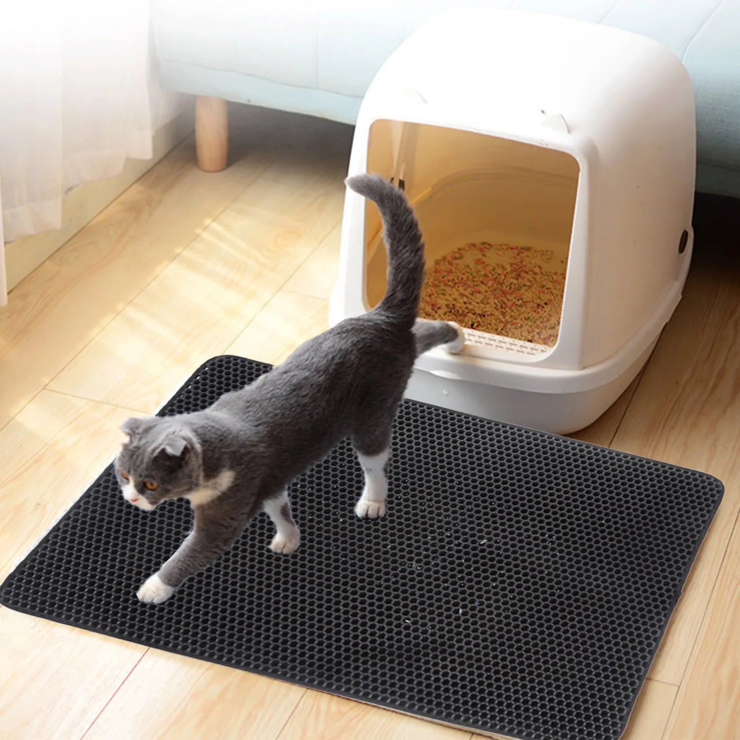 Tapis de collecte des déchets | Garde les sols propres et exempts de litière renversée Brève description : Capture efficacement la litière du chat grâce à une conception à double couche.
