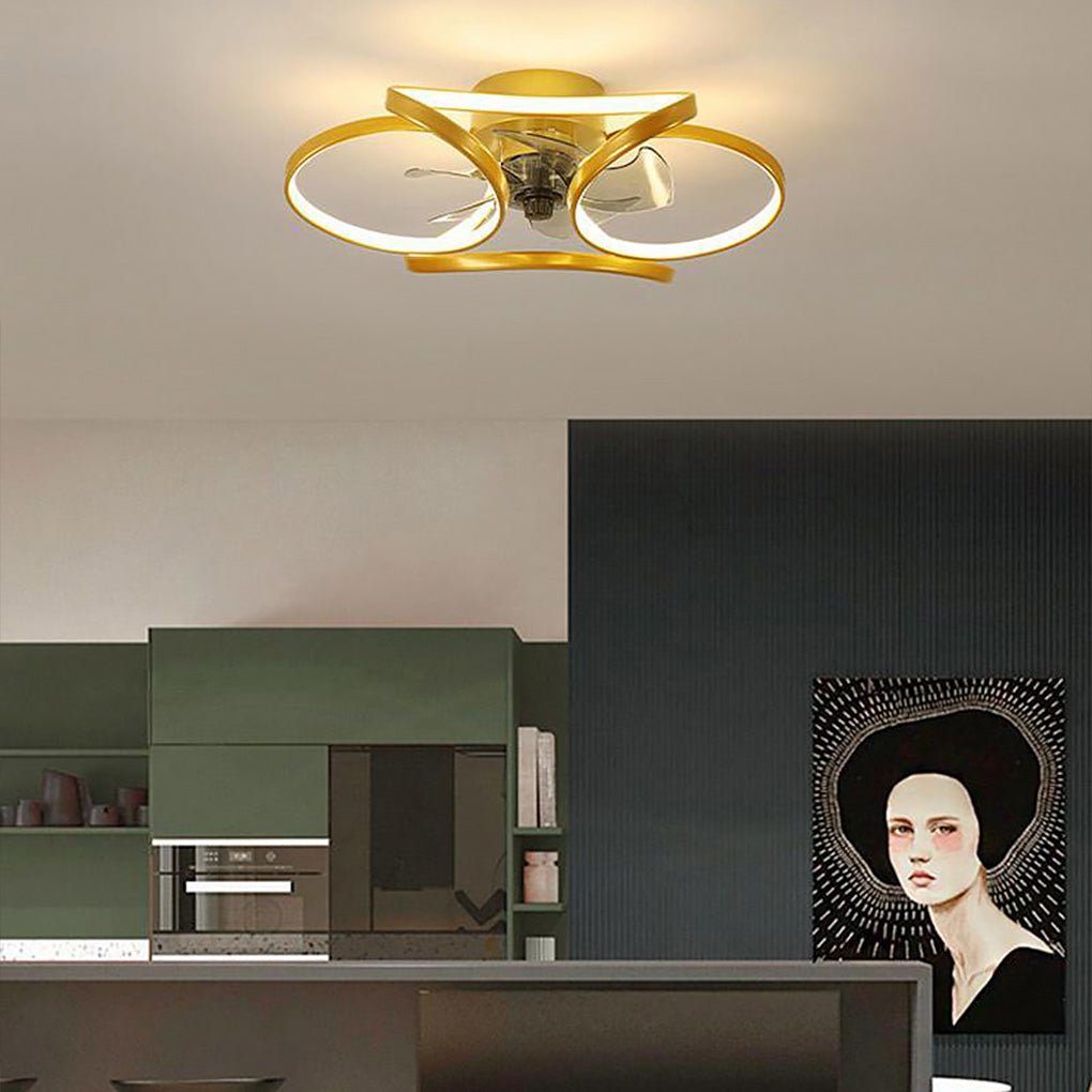 Ventilateur de plafond LED encastré avec télécommande - Design moderne en forme de fleur pour l'éclairage du salon et de la chambre