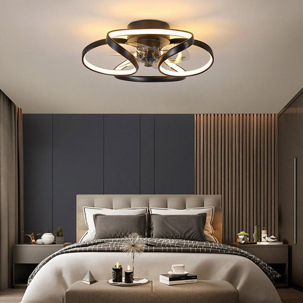 Ventilateur de plafond LED encastré avec télécommande - Design moderne en forme de fleur pour l'éclairage du salon et de la chambre