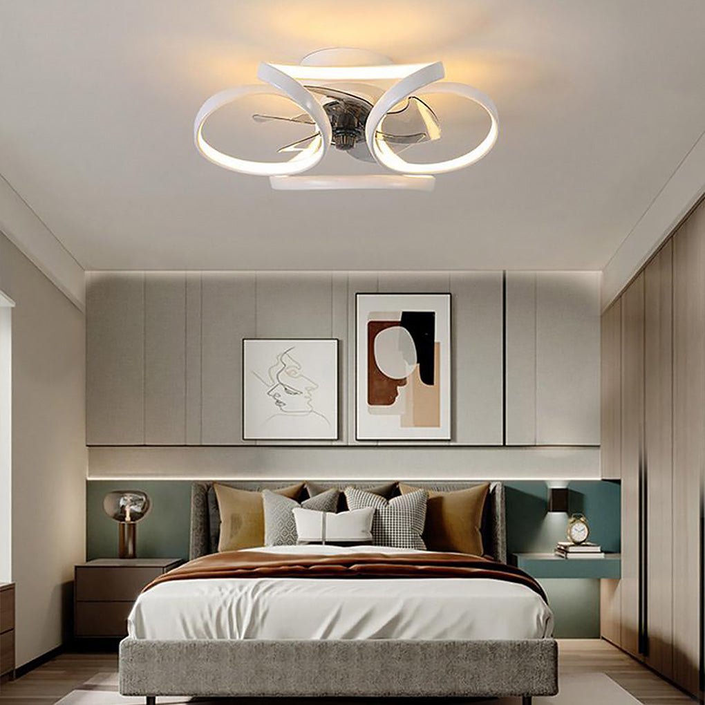 Ventilateur de plafond LED encastré avec télécommande - Design moderne en forme de fleur pour l'éclairage du salon et de la chambre