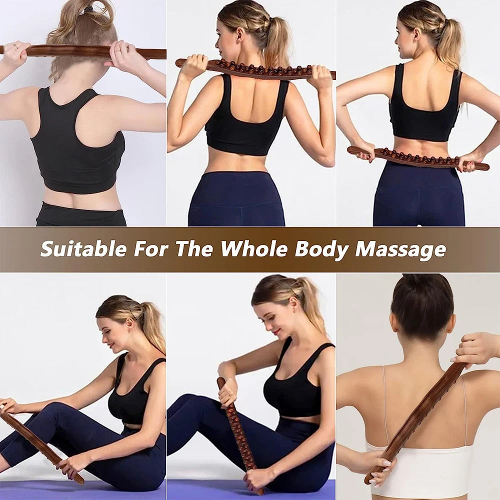Bâton de Gua Sha en Bois - Relaxa - Massage des Épaules en Tapis - Outil de Brûlage de Graisse