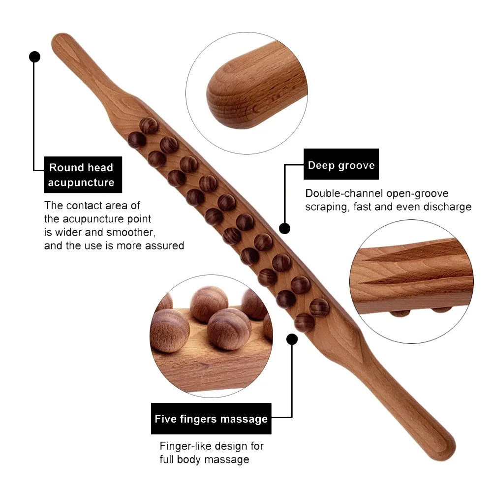 Bâton de Gua Sha en Bois - Relaxa - Massage des Épaules en Tapis - Outil de Brûlage de Graisse
