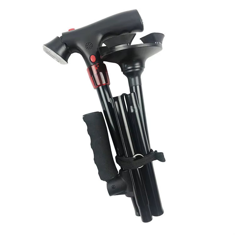 Bâton de Marche Pliable avec Éclairage LED - Sûr & Compact