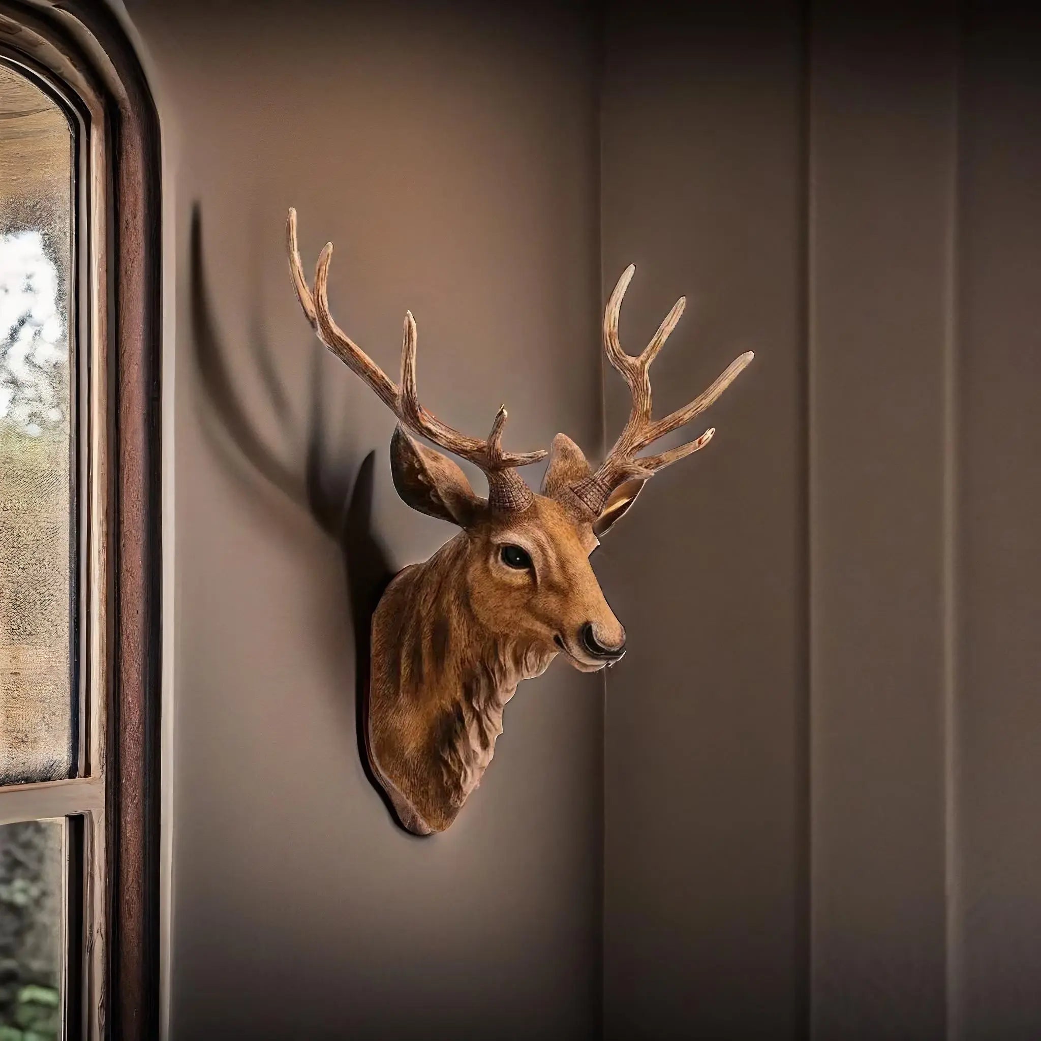 MysticHorn™ | Décor mural tête de cerf majestueux | Design de bois de cerf rustique pour la décoration de maison de chalet et de lodge
