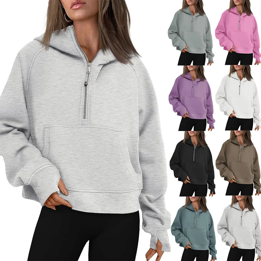 Sweat à Capuche Fleece à Demi-Zip – Pull Élégant pour Femmes pour des Tenues Confortables d'Automne/Hiver et des Couches de Streetwear