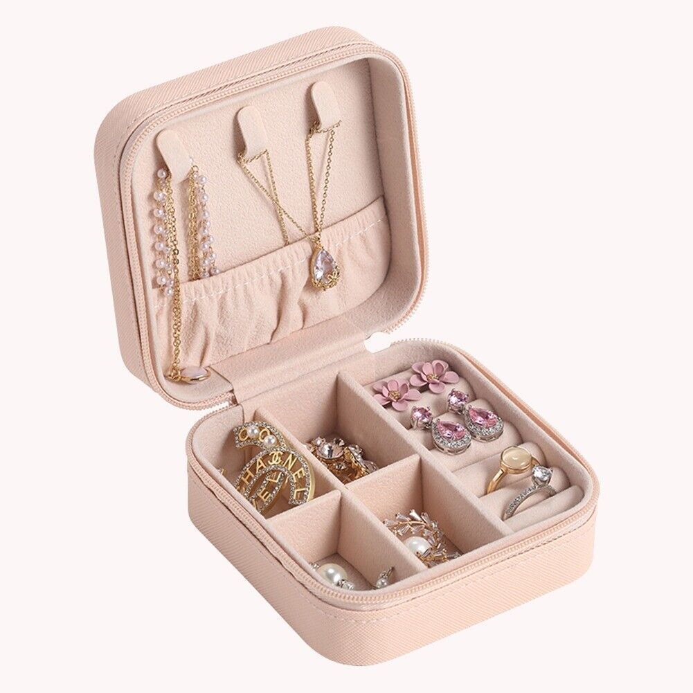 Boîte à bijoux portable carrée en cuir