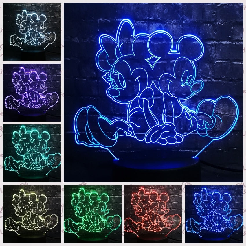 Veilleuse ToonLuxe 3D | Lampe de chambre à LED Mickey & Minnie avec télécommande