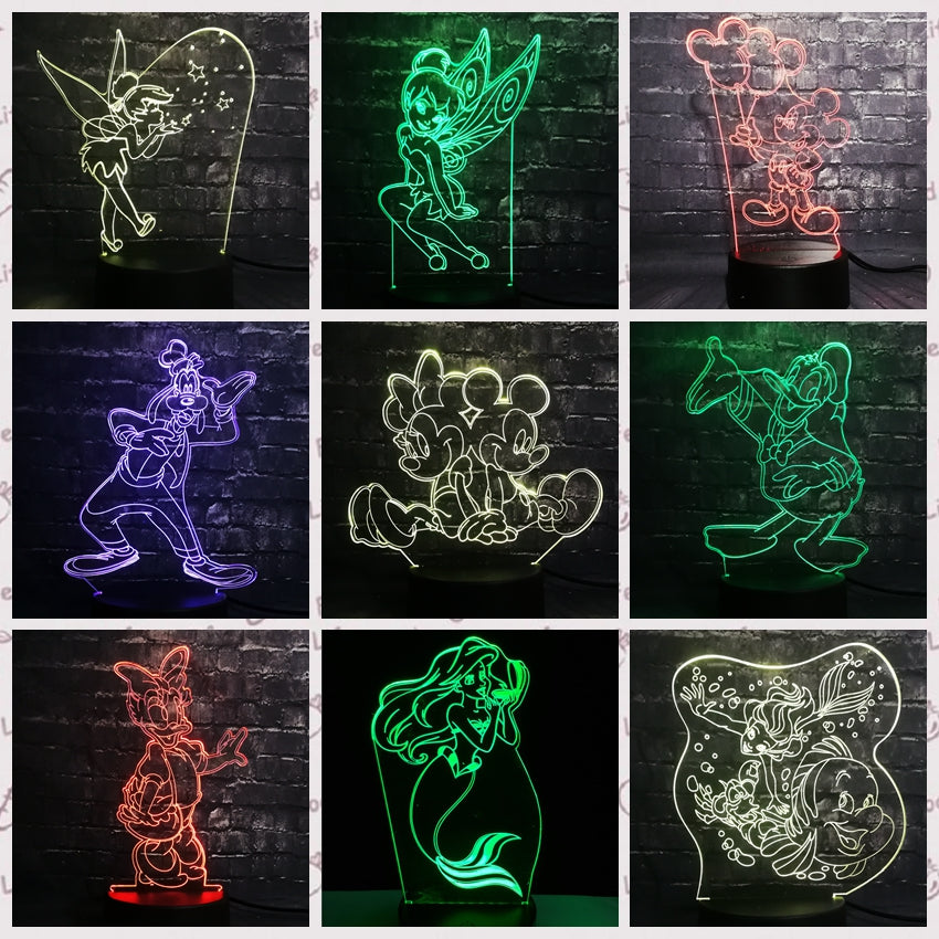 Veilleuse ToonLuxe 3D | Lampe de chambre à LED Mickey & Minnie avec télécommande