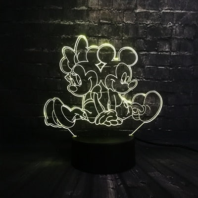 Veilleuse ToonLuxe 3D | Lampe de chambre à LED Mickey & Minnie avec télécommande