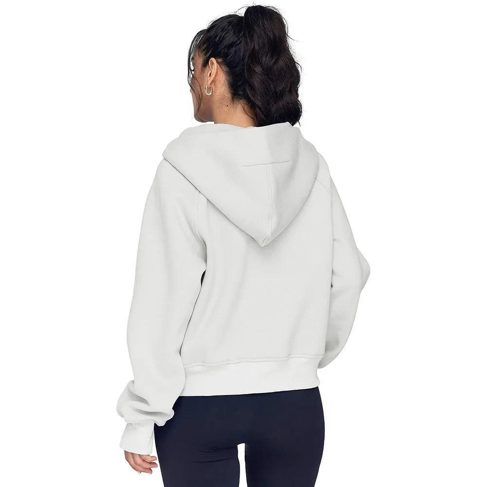 Sweat à Capuche Fleece à Demi-Zip – Pull Élégant pour Femmes pour des Tenues Confortables d'Automne/Hiver et des Couches de Streetwear