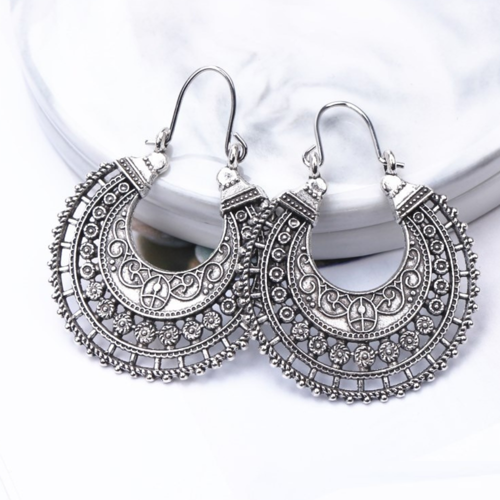 Boucles d'oreilles tibétaines en filigrane en argent 925